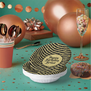 Naam   Fijne verjaardag Goud/Witte Eenvoudige Stri Papieren Kommen