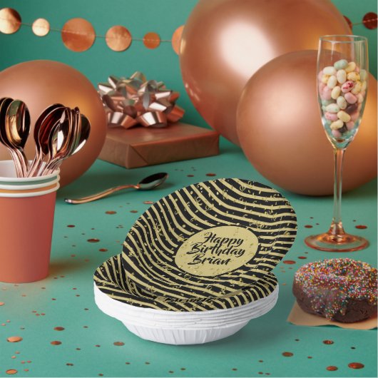 Naam | Fijne verjaardag Goud/Witte Eenvoudige Stri Papieren Kommen (Multi)