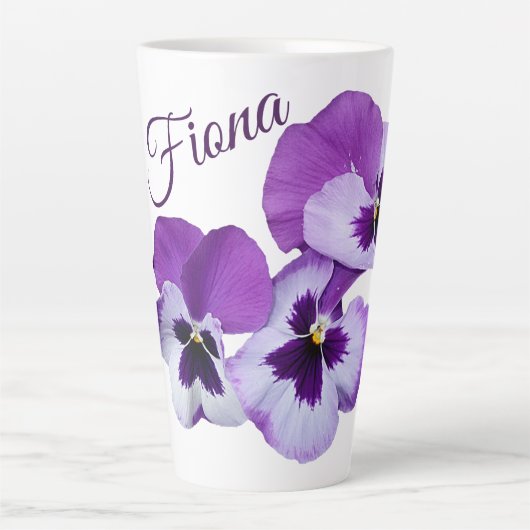  naam Fiona paarse pannenkoeken bloemen plezier Latte Mok (Voorkant)