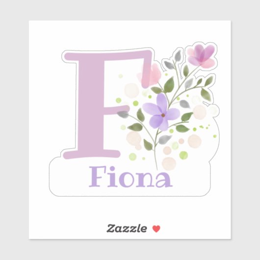 Naam Fiona plus Initiaal met Floral Design Sticker (Vel)