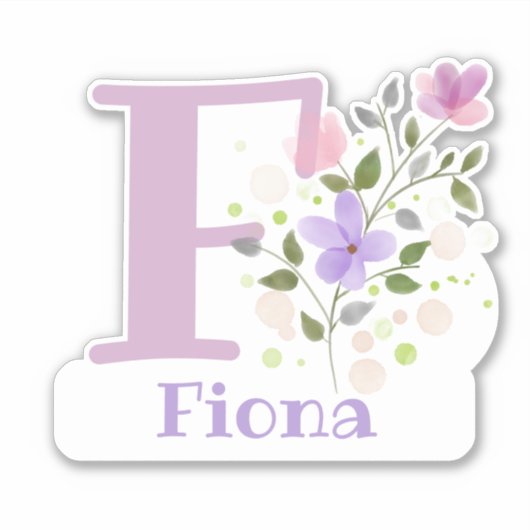 Naam Fiona plus Initiaal met Floral Design Sticker (Voorkant)