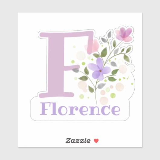 Naam Firenze & Initiaal met Floral Design Sticker (Vel)