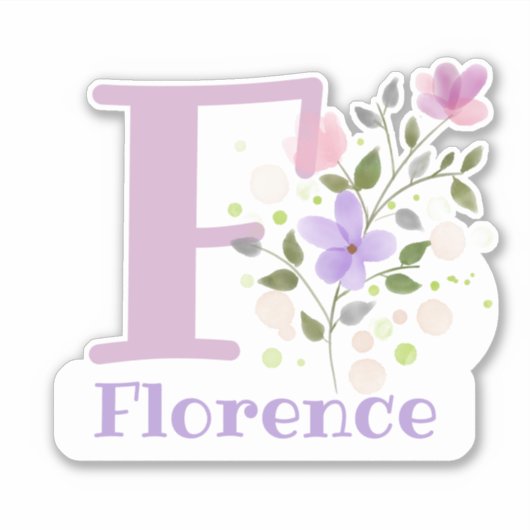 Naam Firenze & Initiaal met Floral Design Sticker (Voorkant)