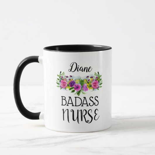 Naam Floral Badass Nurse personaliseren Mok (Links)