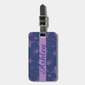 Naam Floral Blue Mauve Motif Bagagelabel (Voorkant verticaal)