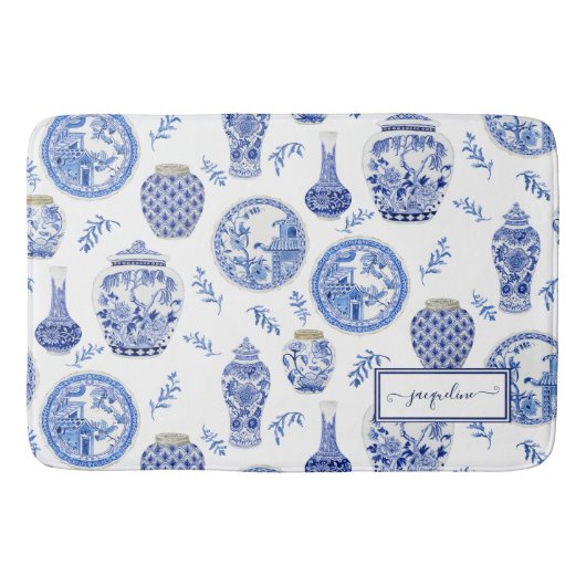 Naam Floral Blue n White Ginger Jar Flower Badmat (Voorkant)