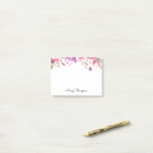 Naam Floral Border Script Post-it® Notes (Op bureau)