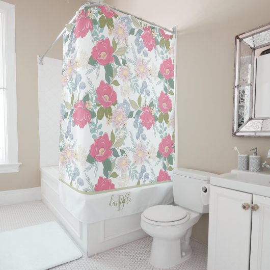 Naam Floral Pattern Monogram Douchegordijn (In situ)