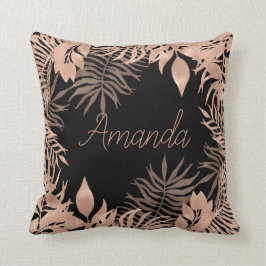 Naam Floral Pink Rose Gold Tropical Black Kussen