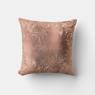 Naam Floral Pink Rose Gold Tropical Copper Grungy Kussen