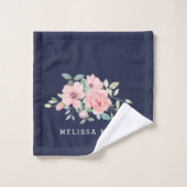 Naam Floral Waterverf Navy Hand Towel Bad Handdoek (Wasdoekje)