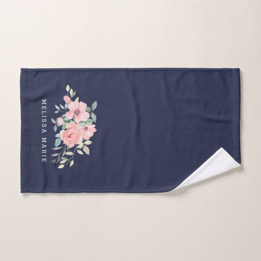 Naam Floral Waterverf Navy Hand Towel Bad Handdoek (Handdoek)