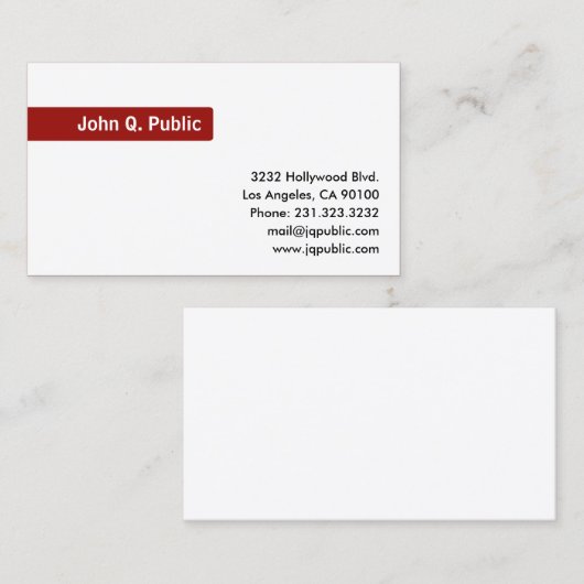 Naam Focus op rood op effen wit Visitekaartje (Voorkant / Achterkant)