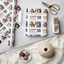 Naam Foto 50e verjaardag Cadeaupapier