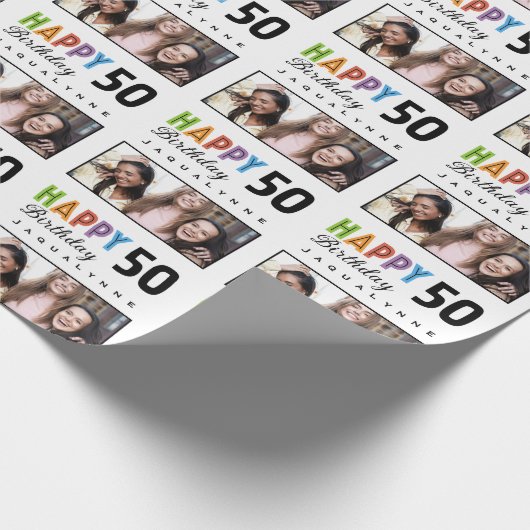 Naam Foto 50e verjaardag Cadeaupapier (Hoek)