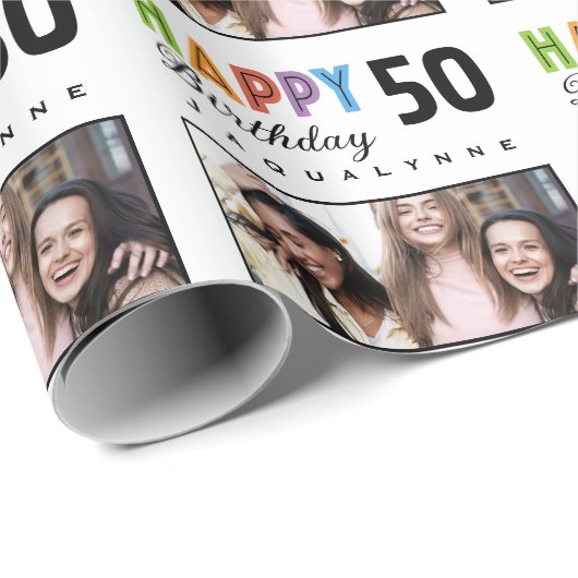 Naam Foto 50e verjaardag Cadeaupapier (Rol Hoek)