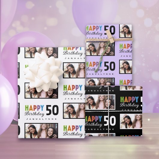 Naam Foto 50e Verjaardag Wrapping Paper