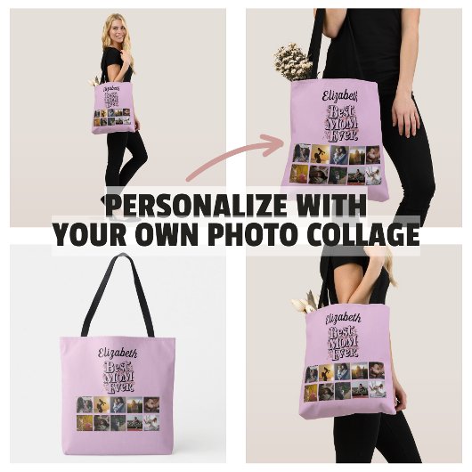 Naam Foto Collage Beste Mam Ooit Schattige Keepsak Tote Bag