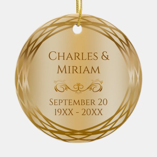 Naam & Foto Golden 50th Wedding Jubileum Gift Keramisch Ornament (Voorkant)