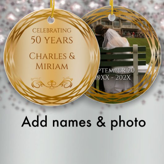 Naam & Foto Golden 50th Wedding Jubileum Gift Keramisch Ornament