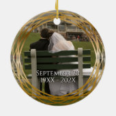 Naam & Foto Golden 50th Wedding Jubileum Gift Keramisch Ornament (Achterkant)