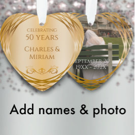 Naam & Foto Golden 50th Wedding Jubileum Heart Ornament