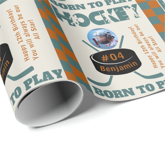 Naam Foto Leeftijd Jersey Nummer Sentiment Hockey Cadeaupapier (Rol Hoek)