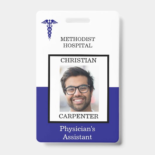 Naam foto medische faciliteit Blauw en Wit Badge (Voorzijde)
