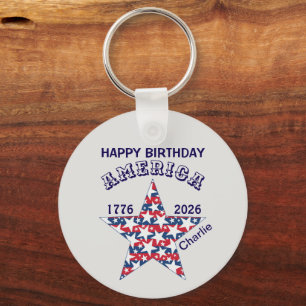 Naam, Foto of Logo, Gelukkig Verjaardag Amerika Ro Sleutelhanger