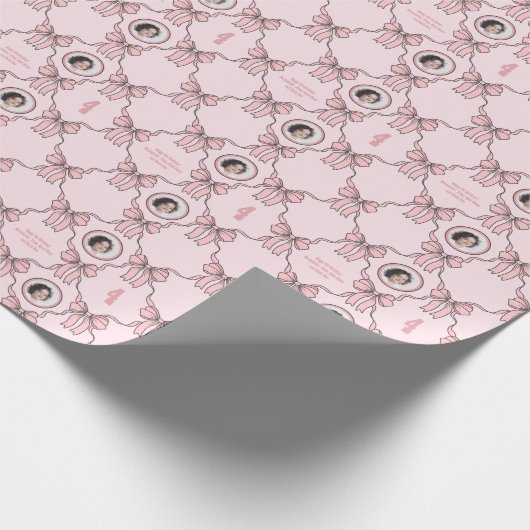 Naam Foto Tekst Sentiment Roze Coquette Boog Cadeaupapier (Hoek)