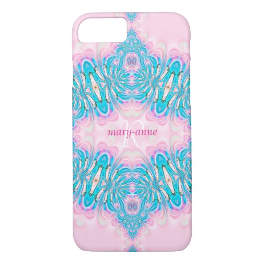 Naam fractal roze kant garter monogram Case-Mate iPhone case (Achterkant)