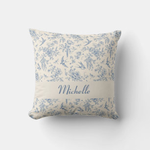 Naam Frans Land Toile de Jouy Blauw Patroon Kussen