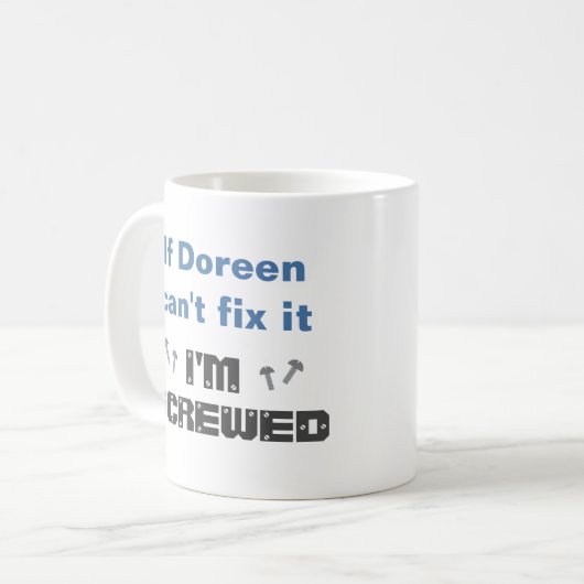 Naam Funny Fix it Screening Mok: Blue Grey Koffiemok (Voorkant links)