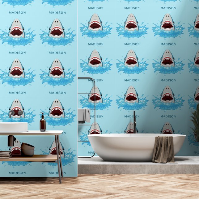 Naam Funny Shark Behang (Badkamer)