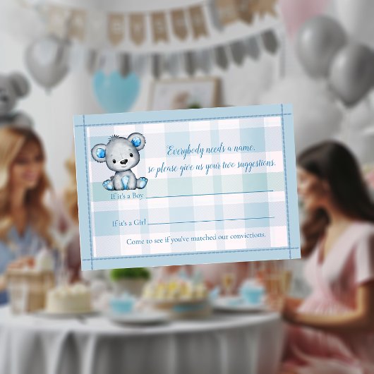 Naam Game Cute Beer Boy Baby shower Game Informatiekaartje