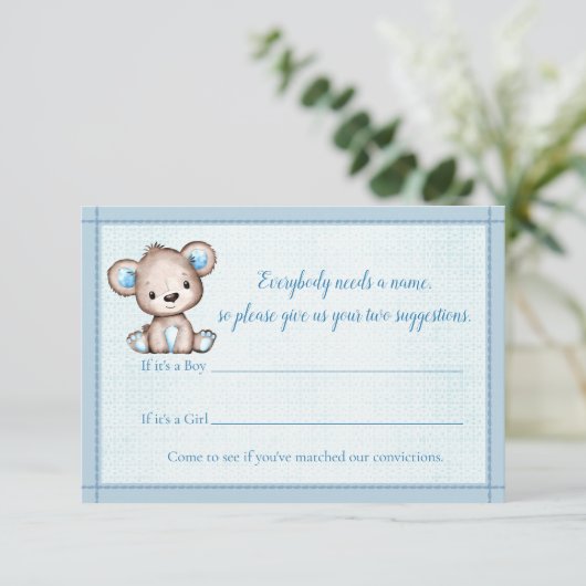 Naam Game Cute Brown Beer Boy Baby shower Game Informatiekaartje (Staand voorkant)