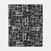 Naam Gedrukt in Wit All-Over a Zwart Fleece Deken (Voorkant)