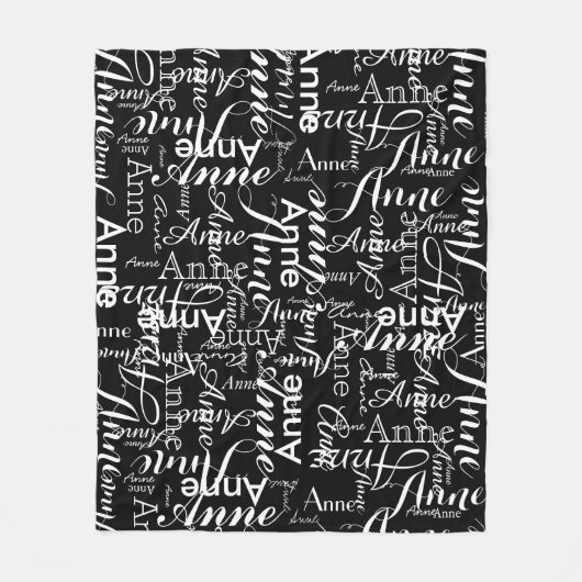 Naam Gedrukt in Wit All-Over a Zwart Fleece Deken (Voorkant)