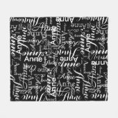 Naam Gedrukt in Wit All-Over a Zwart Fleece Deken (Voorkant (Horizontaal))