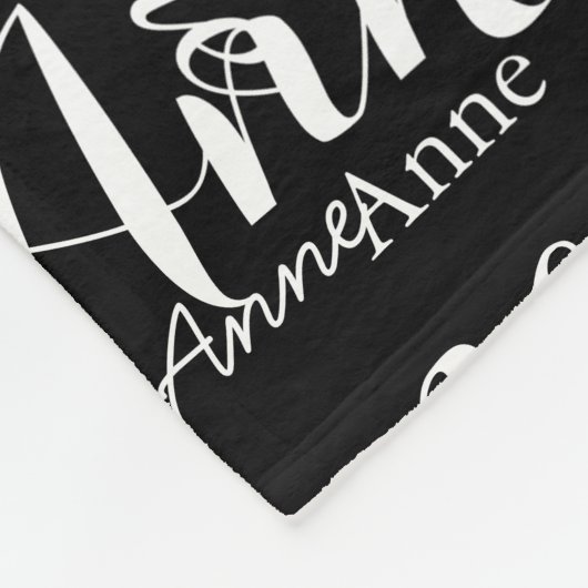 Naam Gedrukt in Wit All-Over a Zwart Fleece Deken (Hoek)