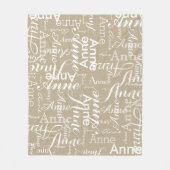 Naam Gedrukt in Wit all-over een Bleke Khaki Fleece Deken (Voorkant)