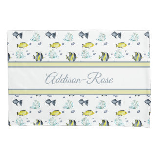 Naam Geel Blauw Tropisch Vispatroon Nursery Kussensloop