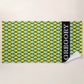 Naam + Geel en groen diamantpatroon Strandlaken (Voorkant)