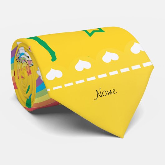 Naam gele gymnastiek regenbogen eenhoorns stropdas (Opgerold)