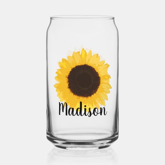 Naam Gele zonnebloem Blikvorm Glas (Achterkant)