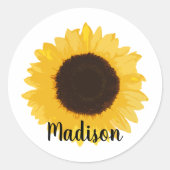 Naam Gele zonnebloem Ronde Sticker (Voorkant)