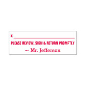 Naam + "GELIEVE REVIEW, PROMPT TE SIGN & TERUG" Zelfinktende Stempel (Design)