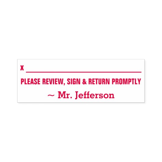 Naam + "GELIEVE REVIEW, PROMPT TE SIGN & TERUG" Zelfinktende Stempel (Design)