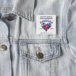 Naam Gelukkig Jubileum Amerika Hart Ballonnen Vierkante Button 5,1 Cm