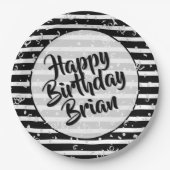 Naam | Gelukkige Verjaardag Eenvoudige Strepen Pat Papieren Bordje (Voorkant)